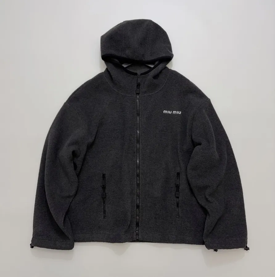 Miu Miu Relaxed zip-up fleece cardigan jacket in As Shown, product view 01