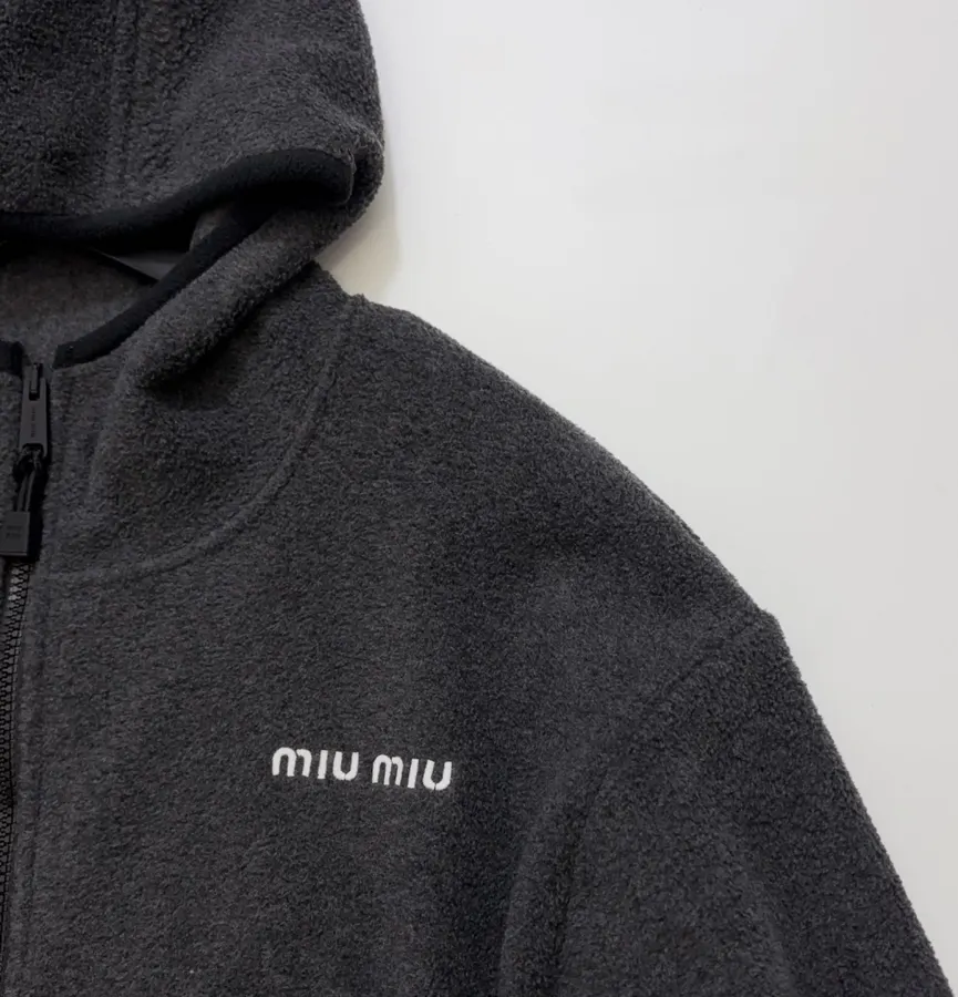 Miu Miu Relaxed zip-up fleece cardigan jacket in As Shown, product view 03